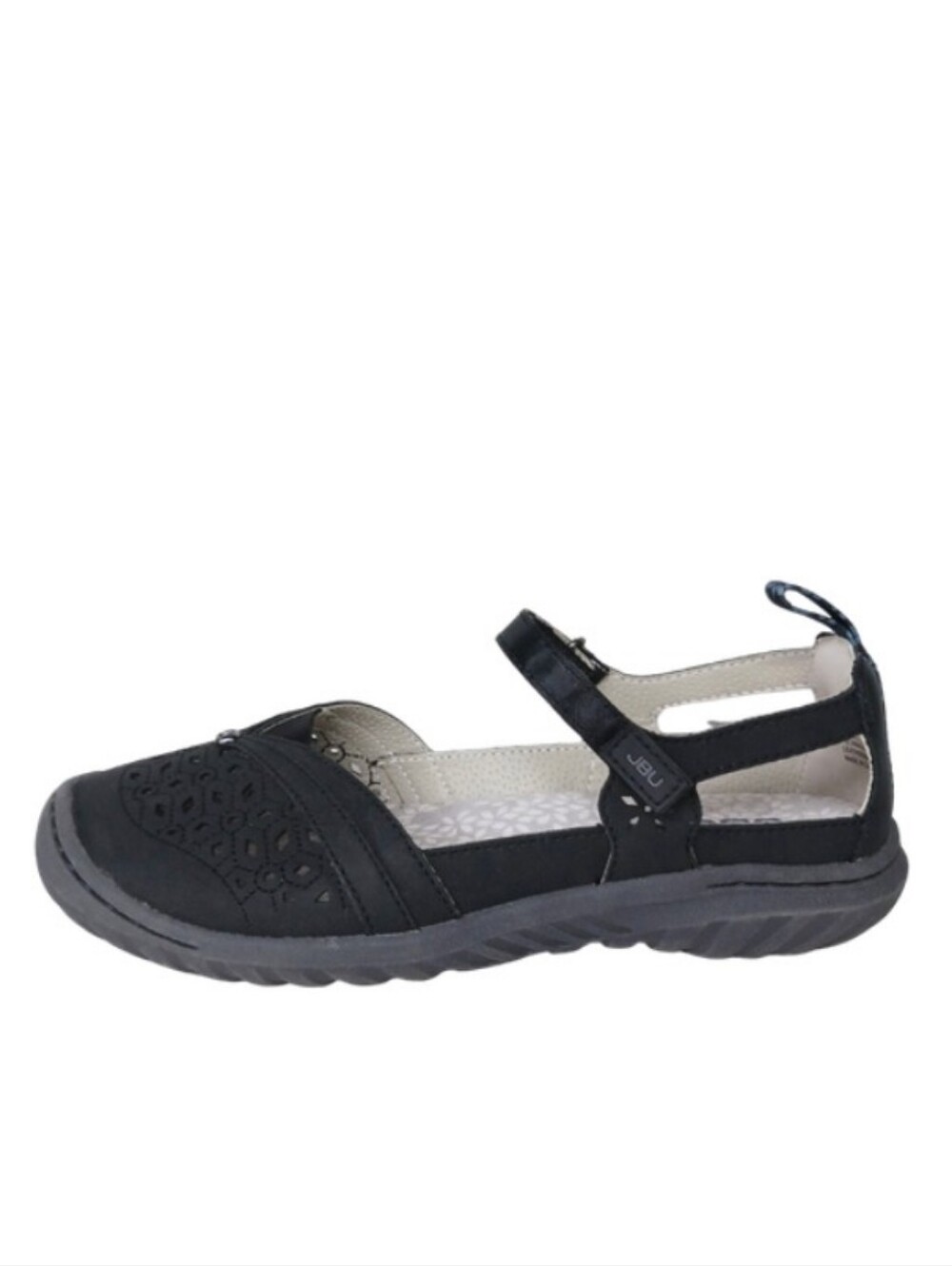 JBU Sandals Women's 6.5 W Black Faux Leather Cutouts Casual Walking Shoes